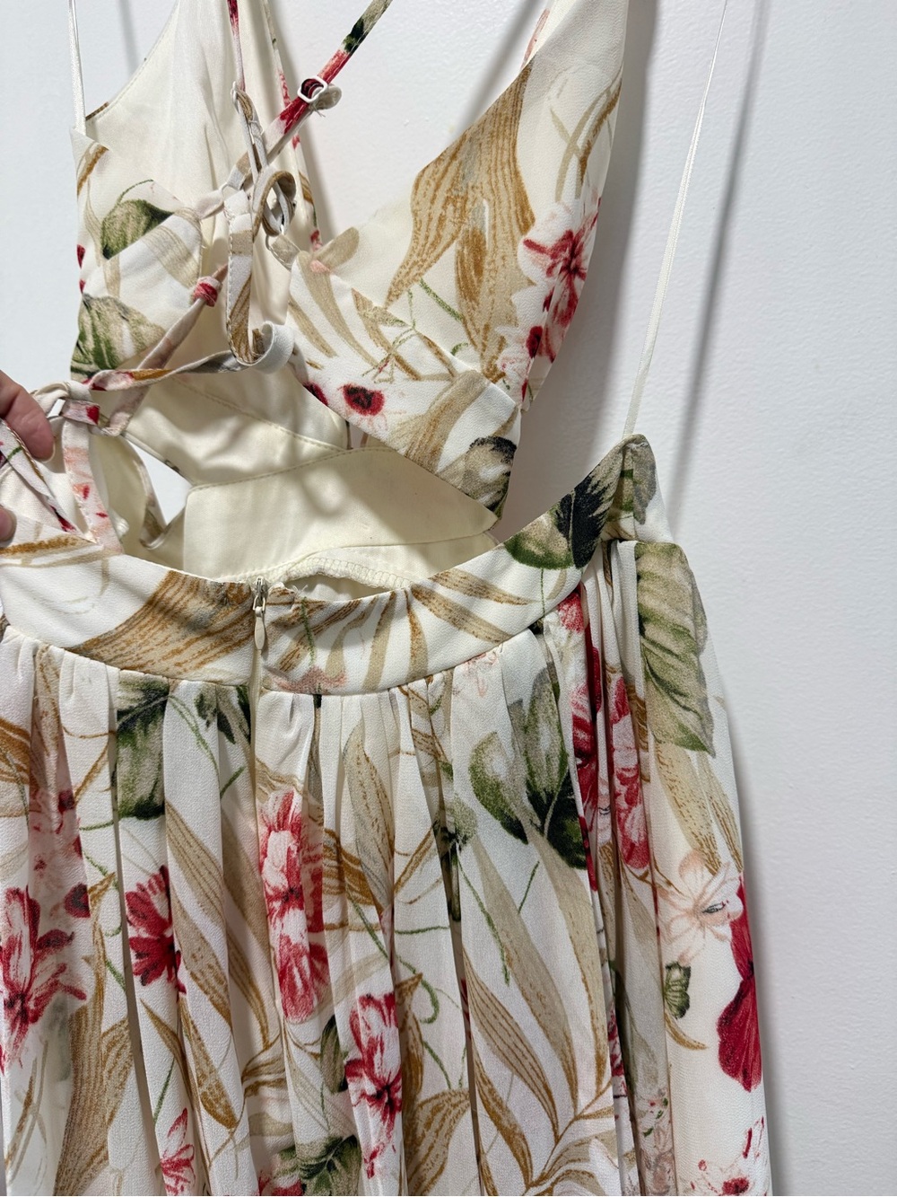 Fashion Nova Cream Floral Halter Maxi Dress with Pink Accents - Picture 5 of 5
